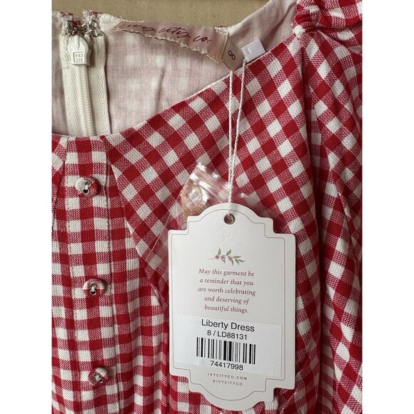 IVY CITY CO. womens Liberty Long Maxi Dress size 8 Red & White Gingham Check - Picture 8 of 10